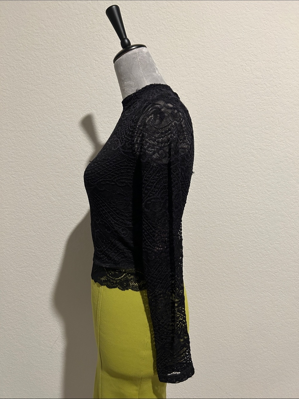 Black Lace Long-Sleeve Mock Neck Top with skirt - Picture 3 of 4